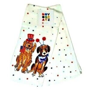 Patriotic Dogs Kitchen Towels Set of 2 Flag Scarf Hat Red White Blue Stars